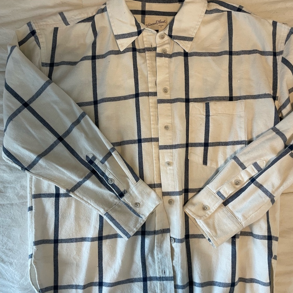 Universal Thread Cream and Navy Checkered Button-Down Shirt
